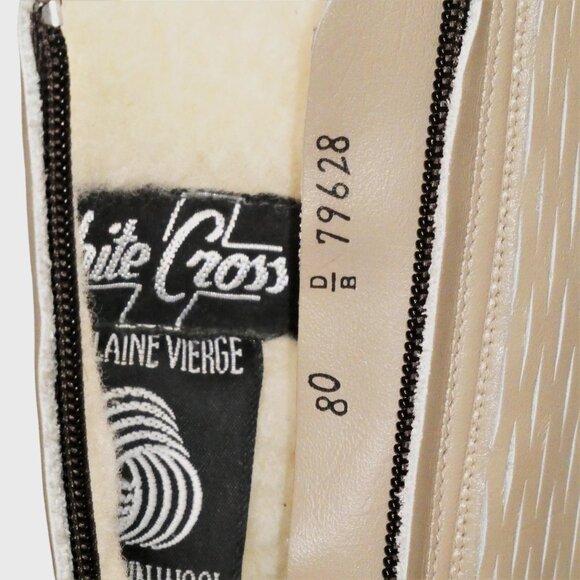 Vintage 80's / 90's Beige White Cross Leather Lined Women dressy Booth Size 8 - Picture 10 of 12